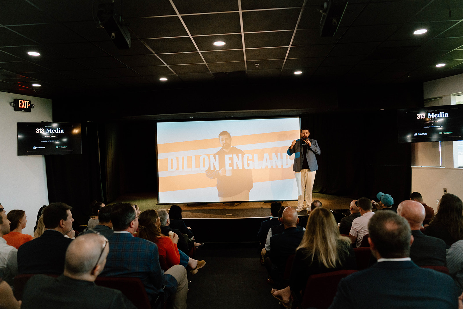 Dillon England on stage at the 313 Media Studios launch event